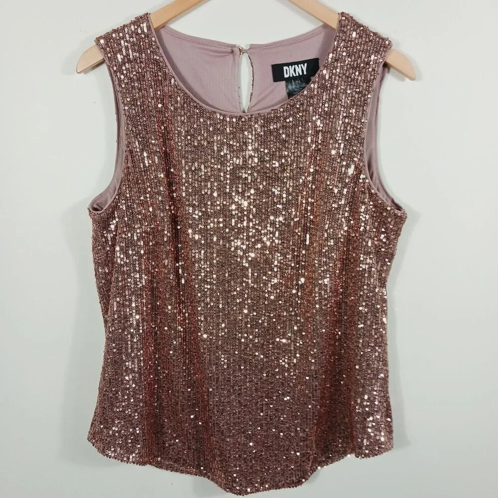 DKNY, Sleeveless Sequin Top, Dusty Pink, Size Large, Glam, Sparkly, Party - Picture 4 of 16